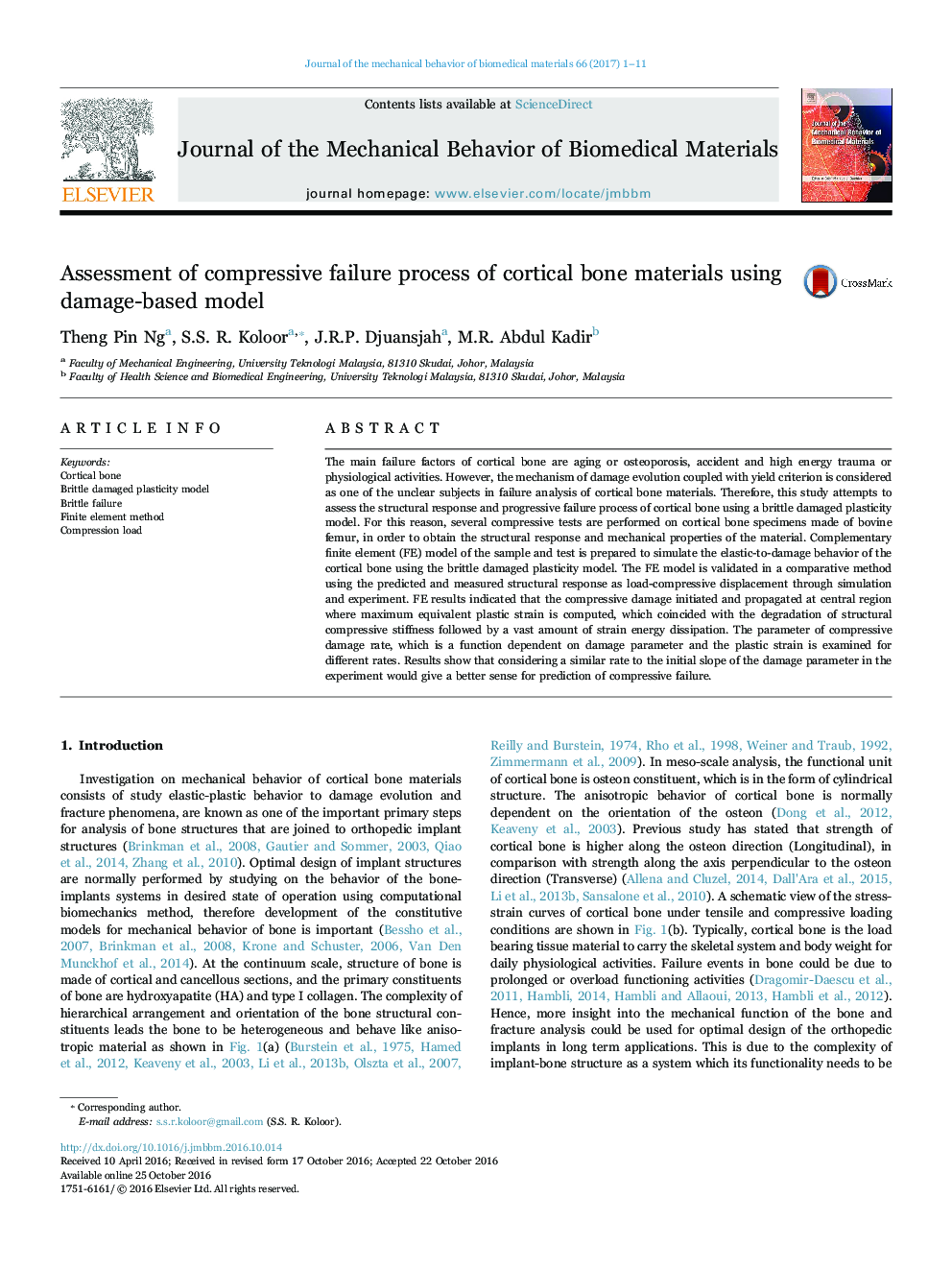 Assessment of compressive failure process of cortical bone materials using damage-based model