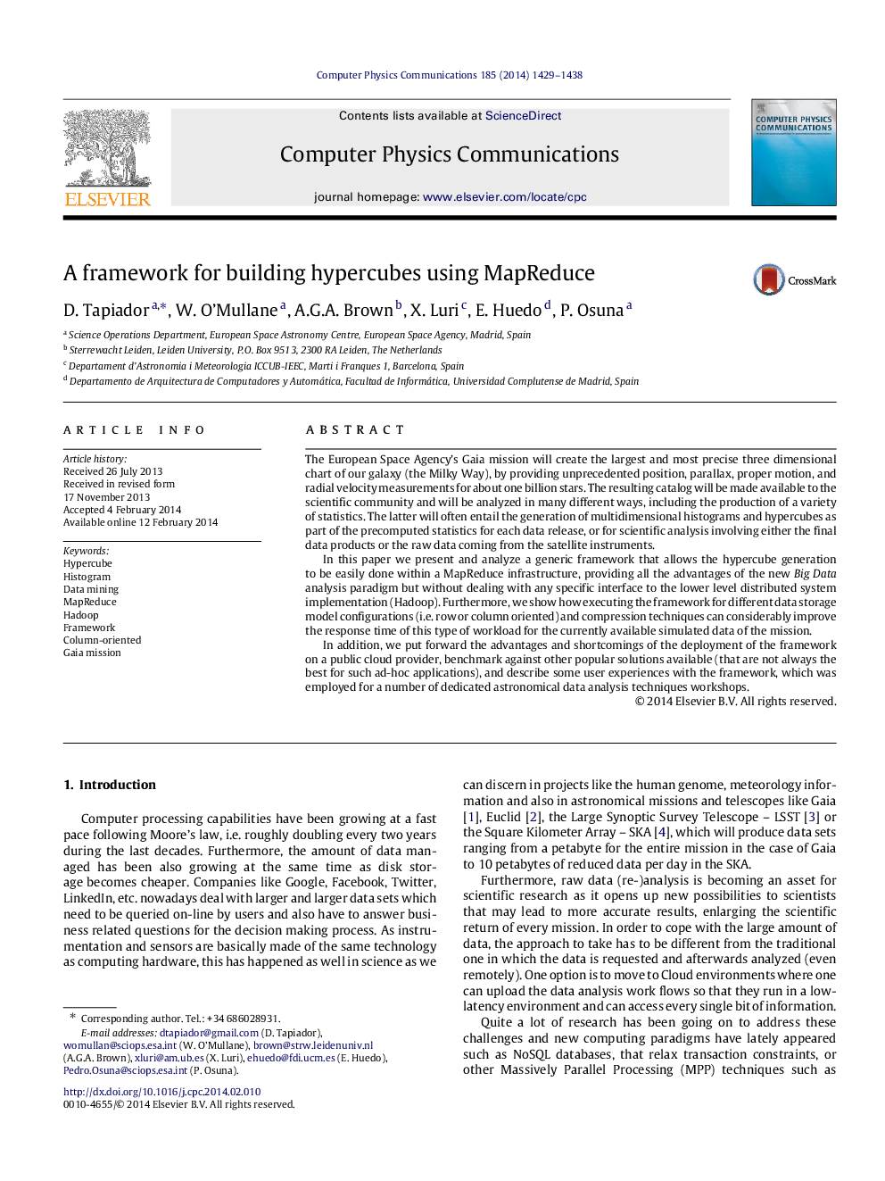 A framework for building hypercubes using MapReduce