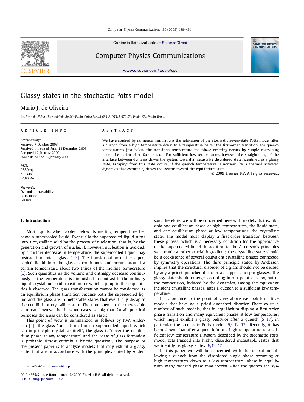 Glassy states in the stochastic Potts model