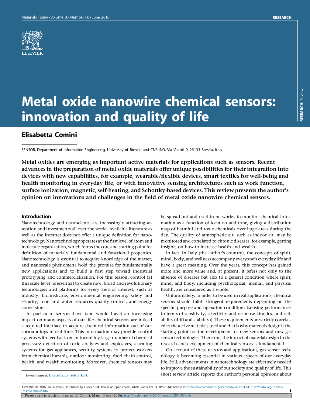 حسگرهای شیمیایی نانوسیم اکسید فلزی: نوآوری و کیفیت زندگی 