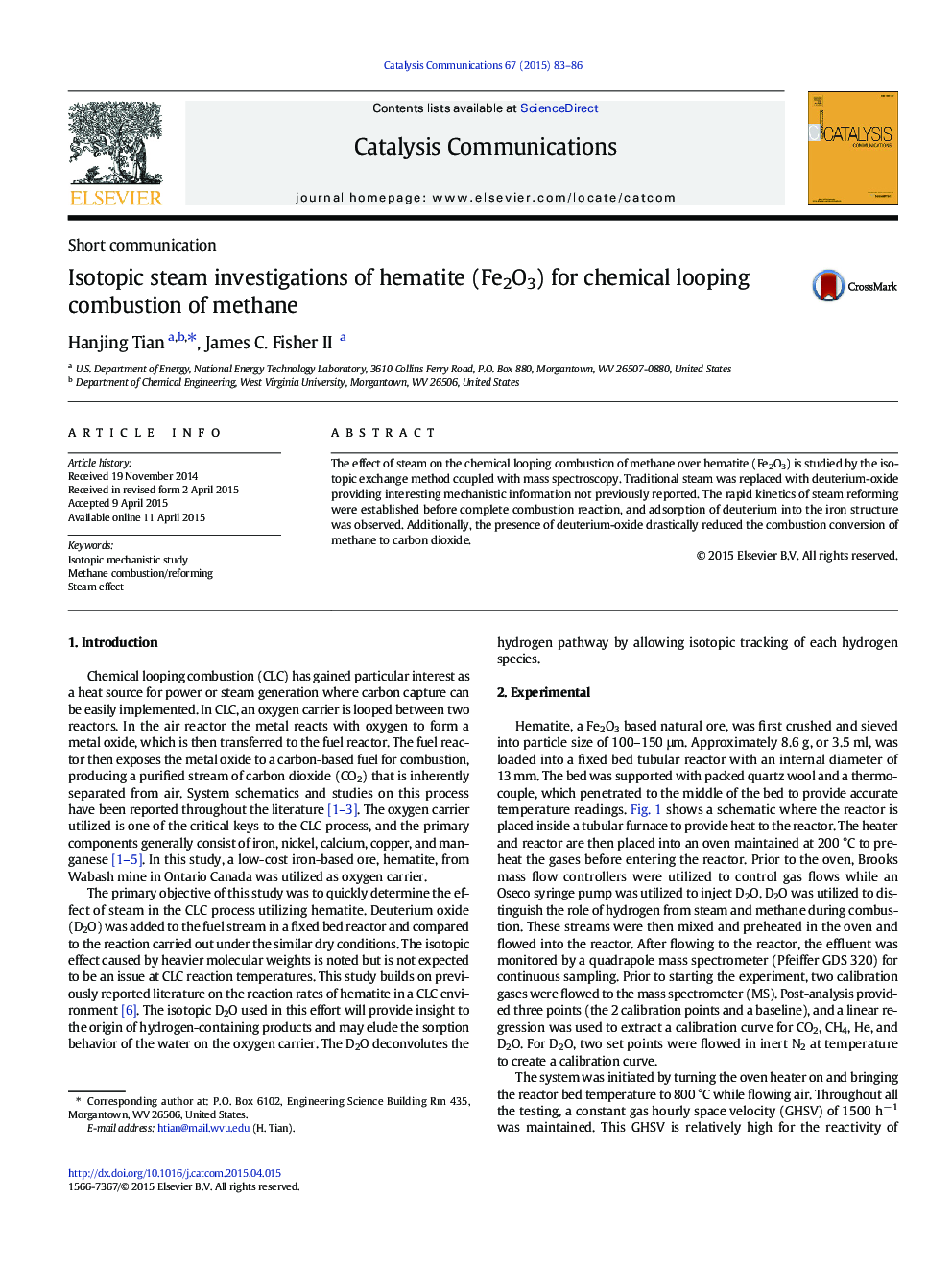 Isotopic steam investigations of hematite (Fe2O3) for chemical looping combustion of methane