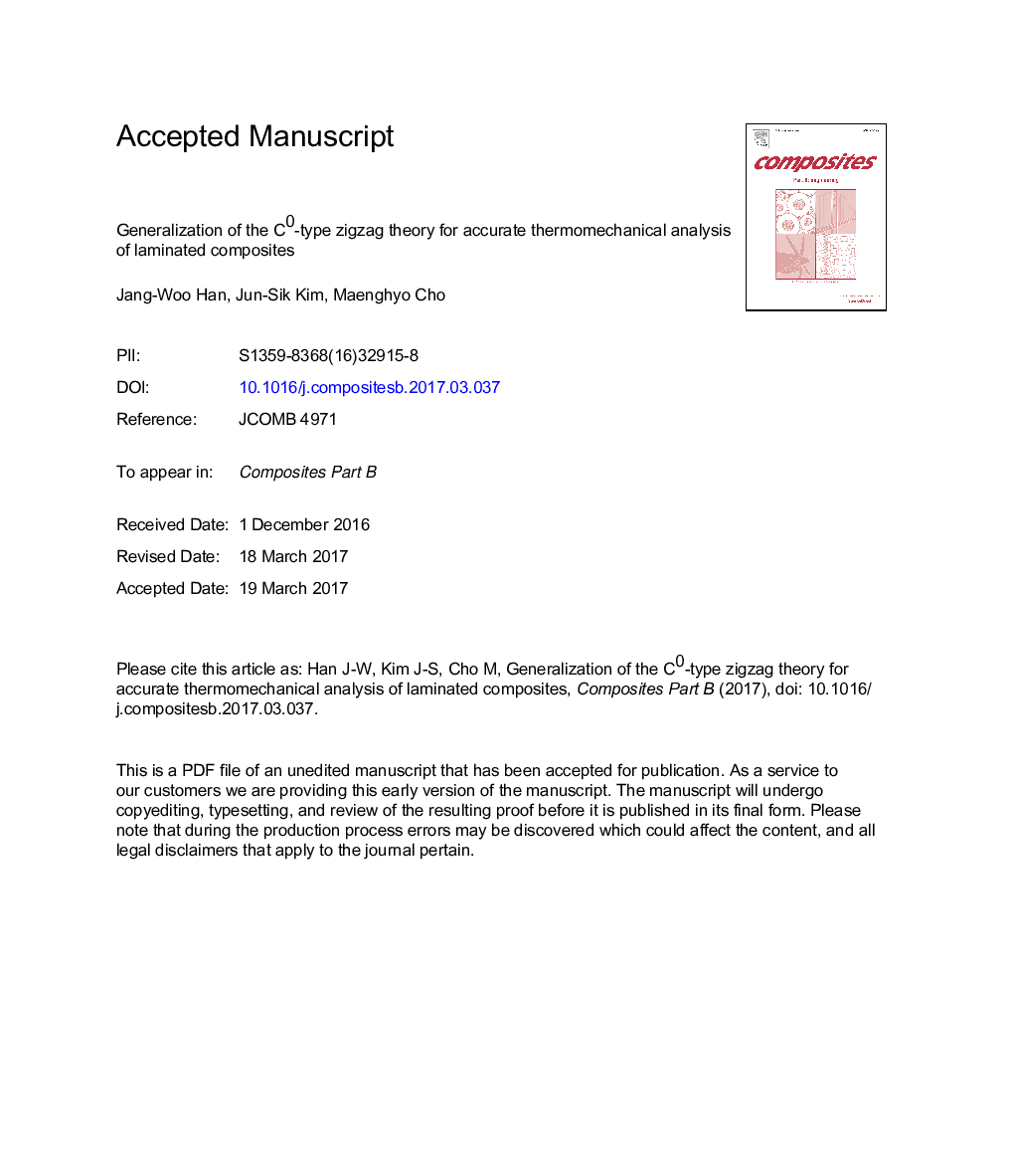 Generalization of the C0-type zigzag theory for accurate thermomechanical analysis of laminated composites