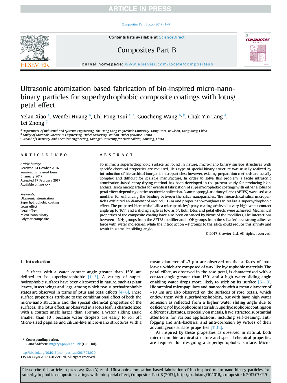 Ultrasonic atomization based fabrication of bio-inspired micro-nano-binary particles for superhydrophobic composite coatings with lotus/petal effect