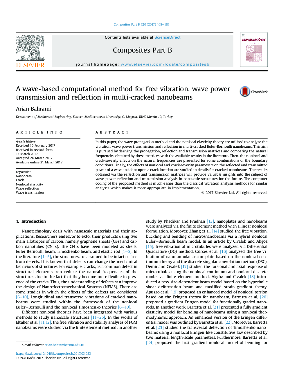 A wave-based computational method for free vibration, wave power transmission and reflection in multi-cracked nanobeams