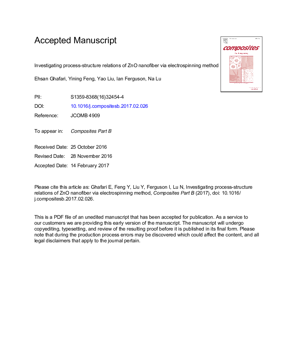 Investigating process-structure relations of ZnO nanofiber via electrospinning method