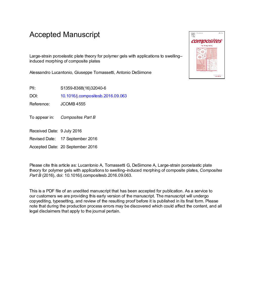 تئوری صفحات فروکتوز پلاستیک بزرگ برای ژل های پلیمری با برنامه های کاربردی به شکل گیری القاء تورم صفحات کامپوزیت 