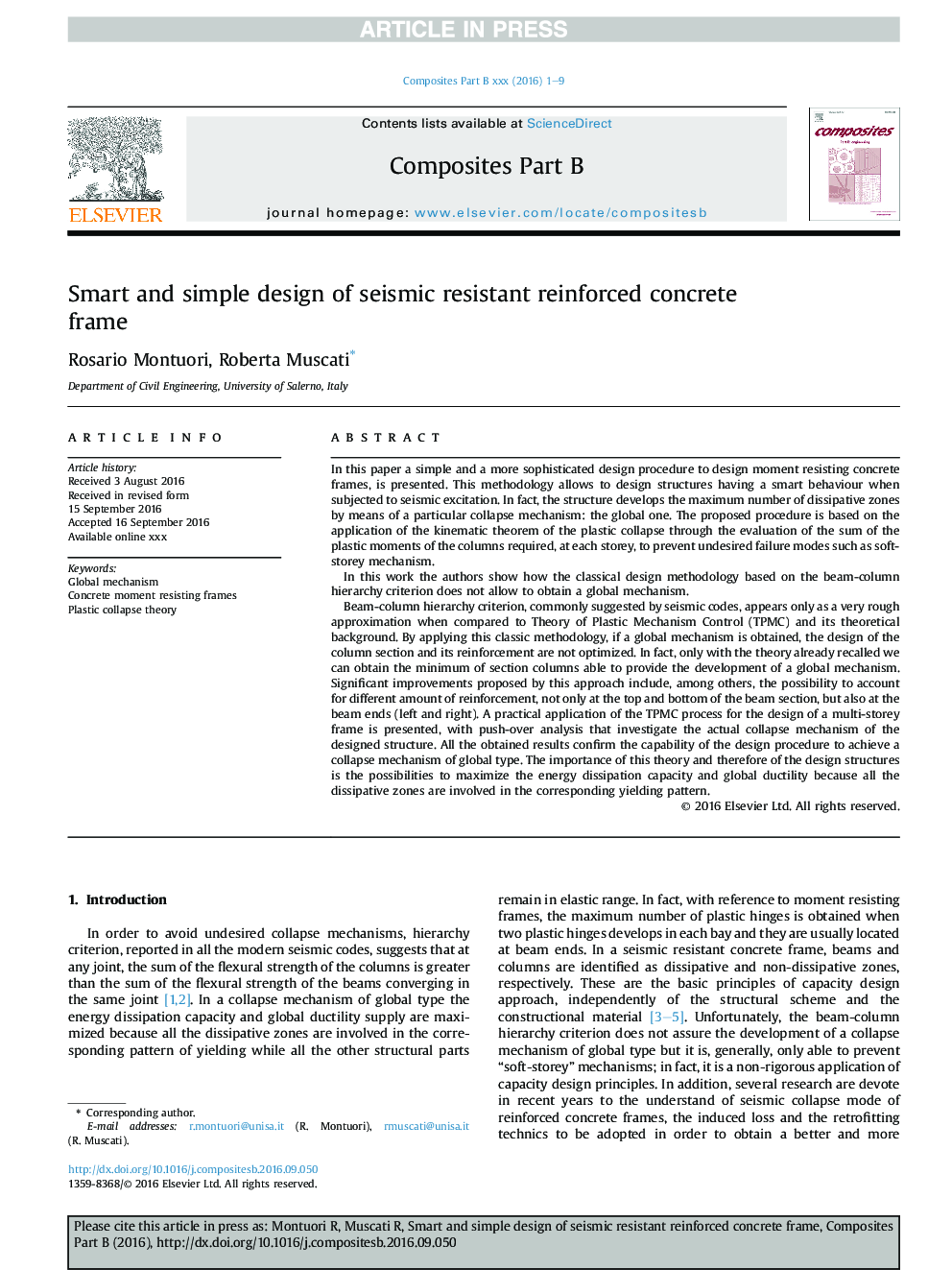 Smart and simple design of seismic resistant reinforced concrete frame