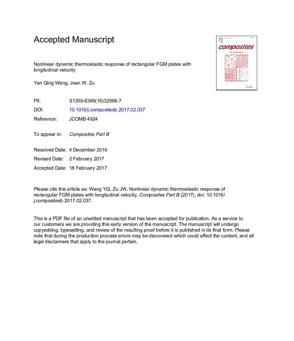 Nonlinear dynamic thermoelastic response of rectangular FGM plates with longitudinal velocity