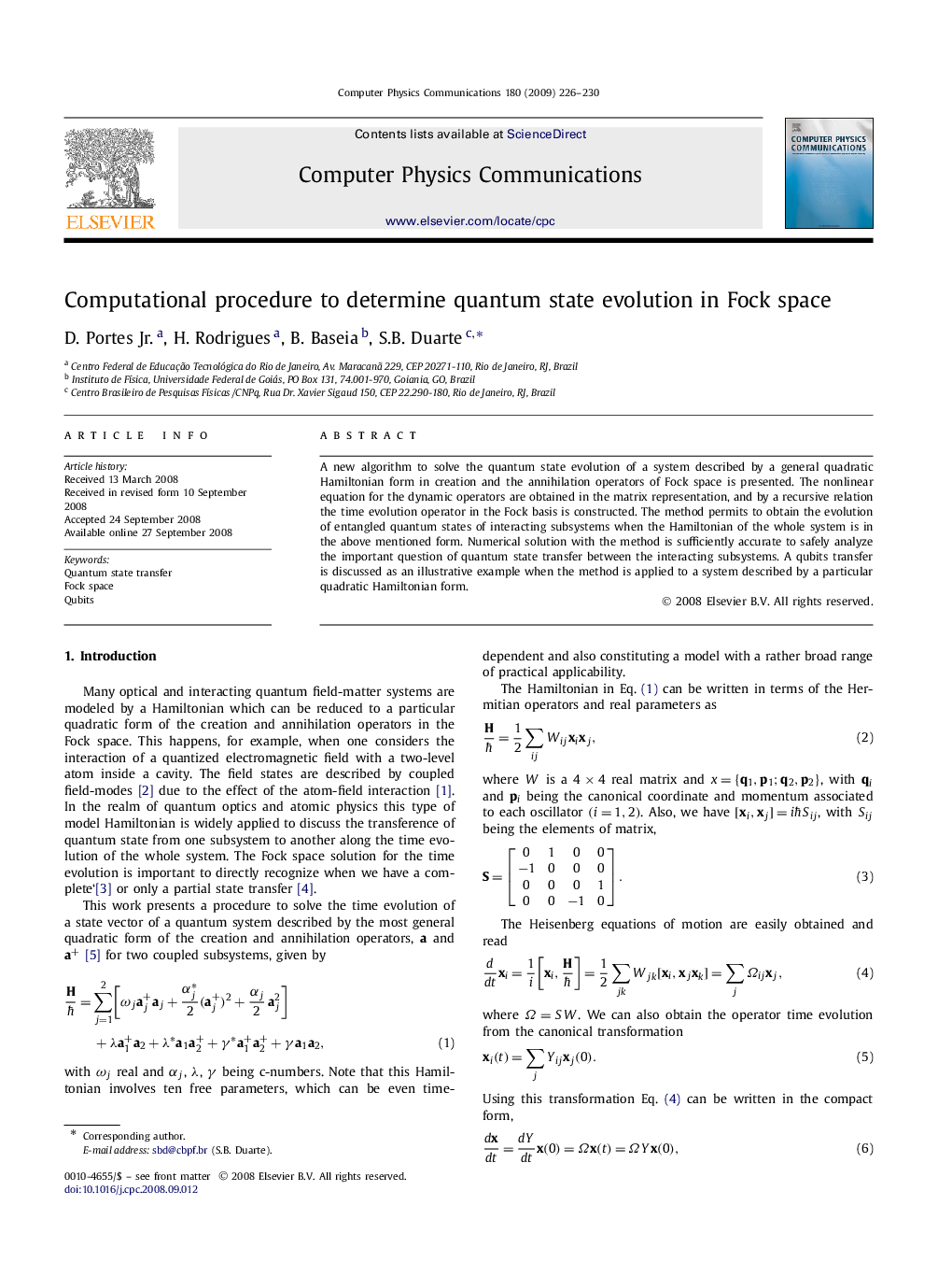 Computational procedure to determine quantum state evolution in Fock space