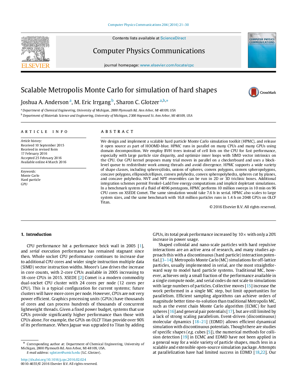 Scalable Metropolis Monte Carlo for simulation of hard shapes