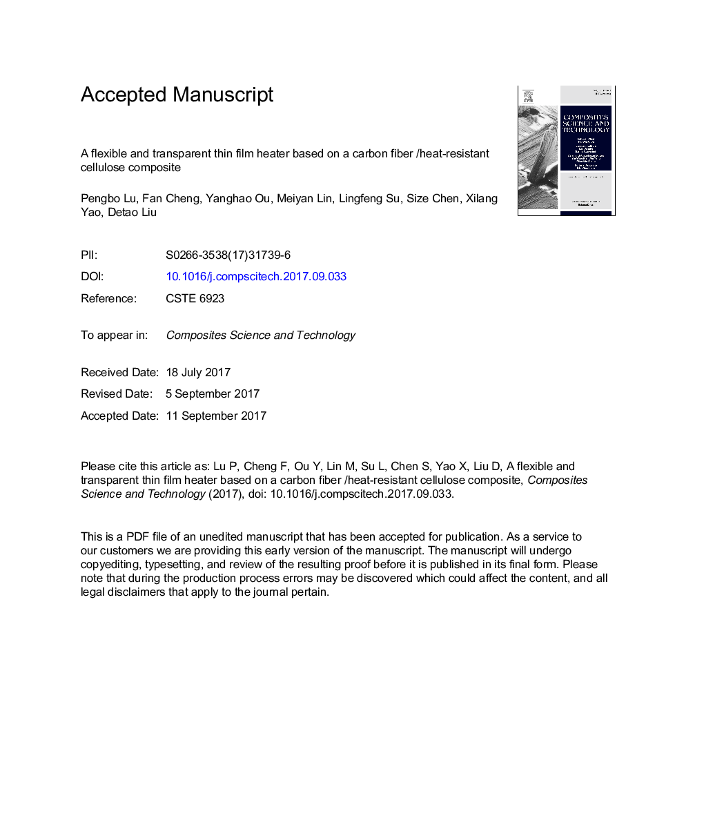 A flexible and transparent thin film heater based on a carbon fiber /heat-resistant cellulose composite