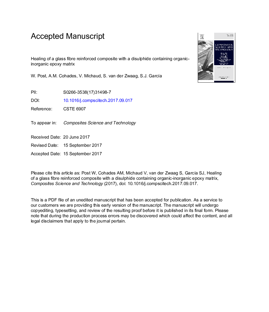 Healing of a glass fibre reinforced composite with a disulphide containing organic-inorganic epoxy matrix