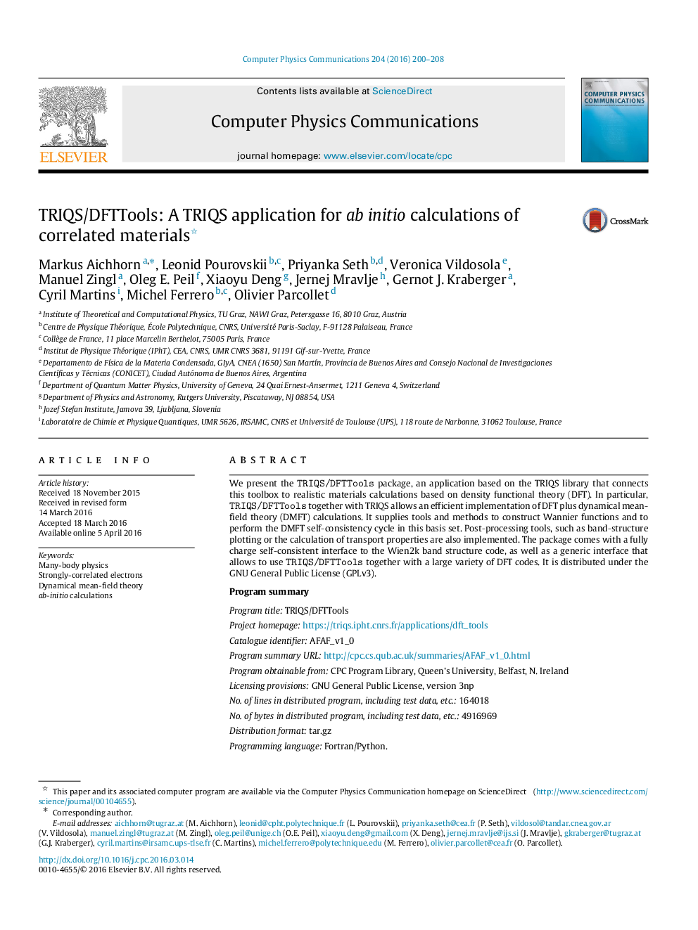 TRIQS/DFTTools: A TRIQS application for ab initio calculations of correlated materials 