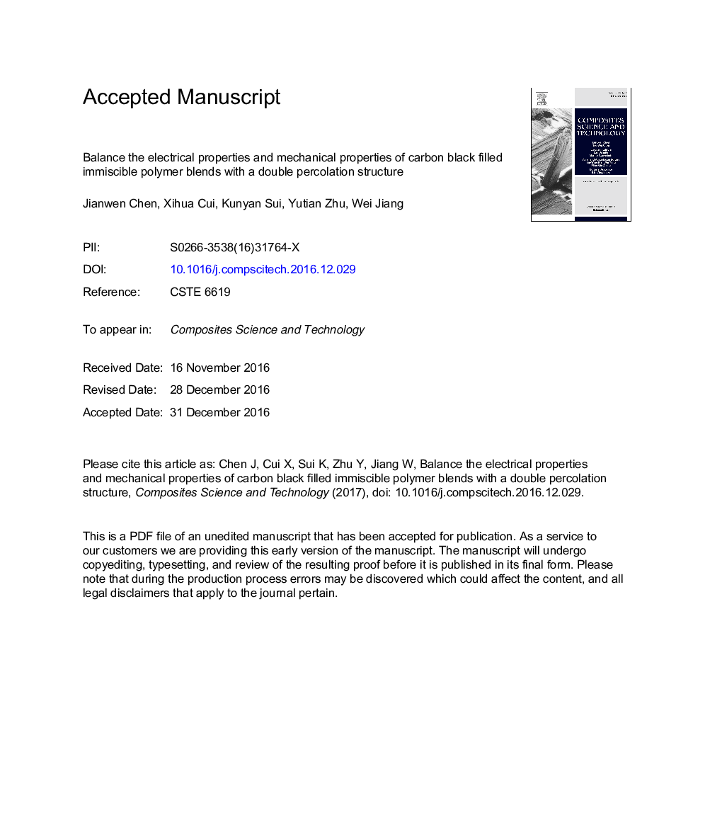 Balance the electrical properties and mechanical properties of carbon black filled immiscible polymer blends with a double percolation structure