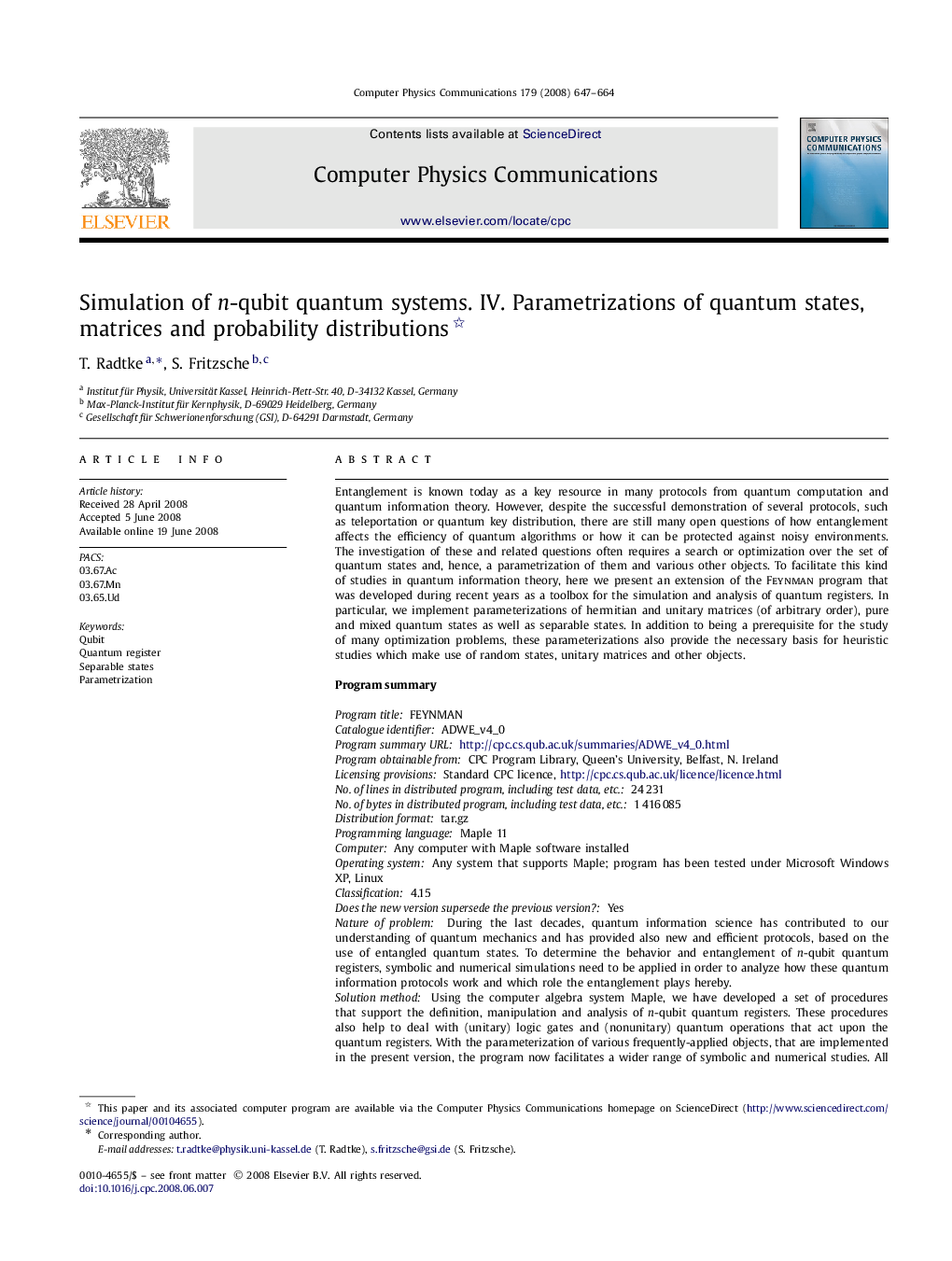 Simulation of n-qubit quantum systems. IV. Parametrizations of quantum states, matrices and probability distributions 