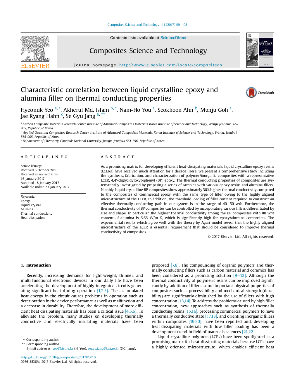 Characteristic correlation between liquid crystalline epoxy and alumina filler on thermal conducting properties