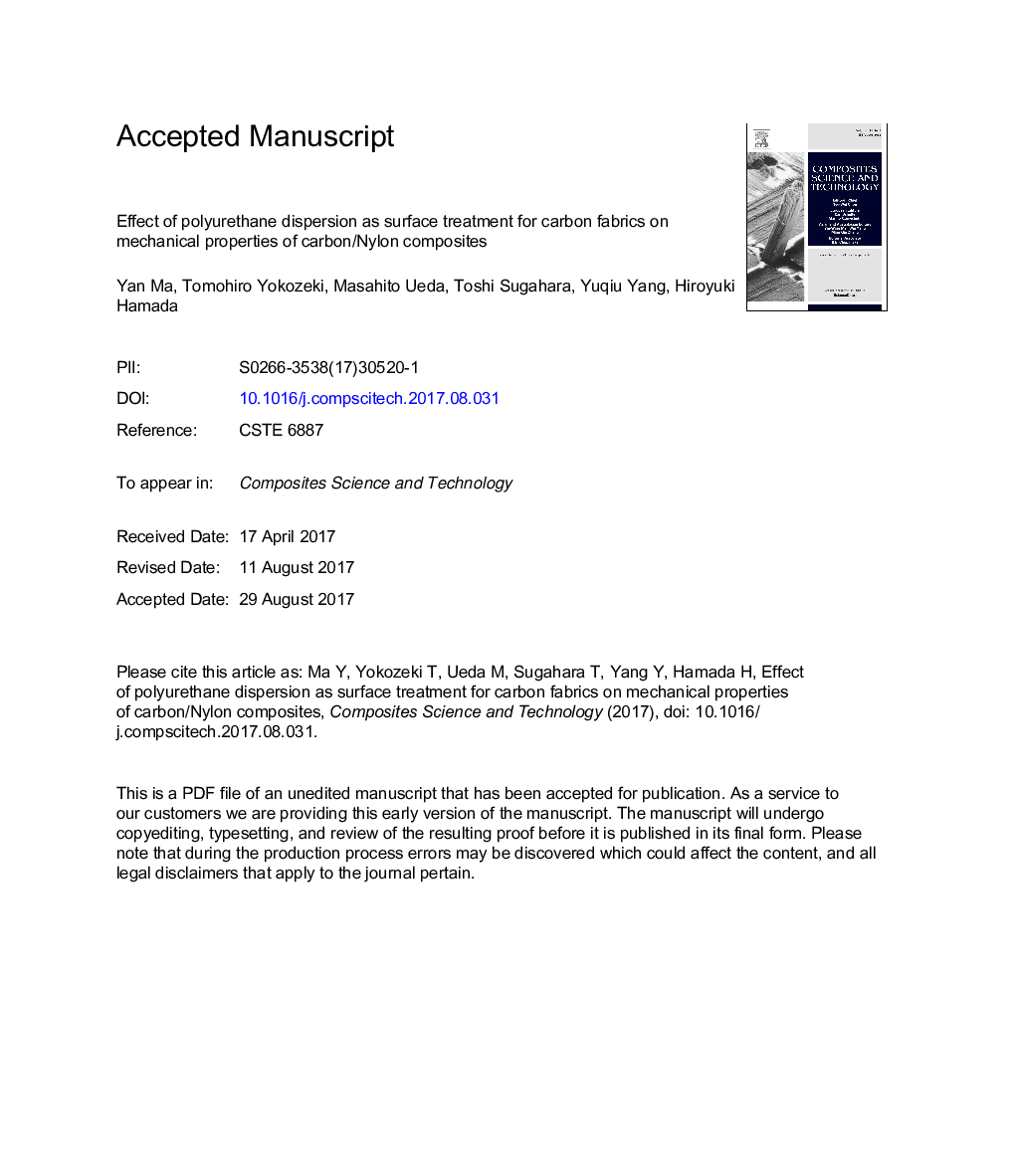 Effect of polyurethane dispersion as surface treatment for carbon fabrics on mechanical properties of carbon/Nylon composites