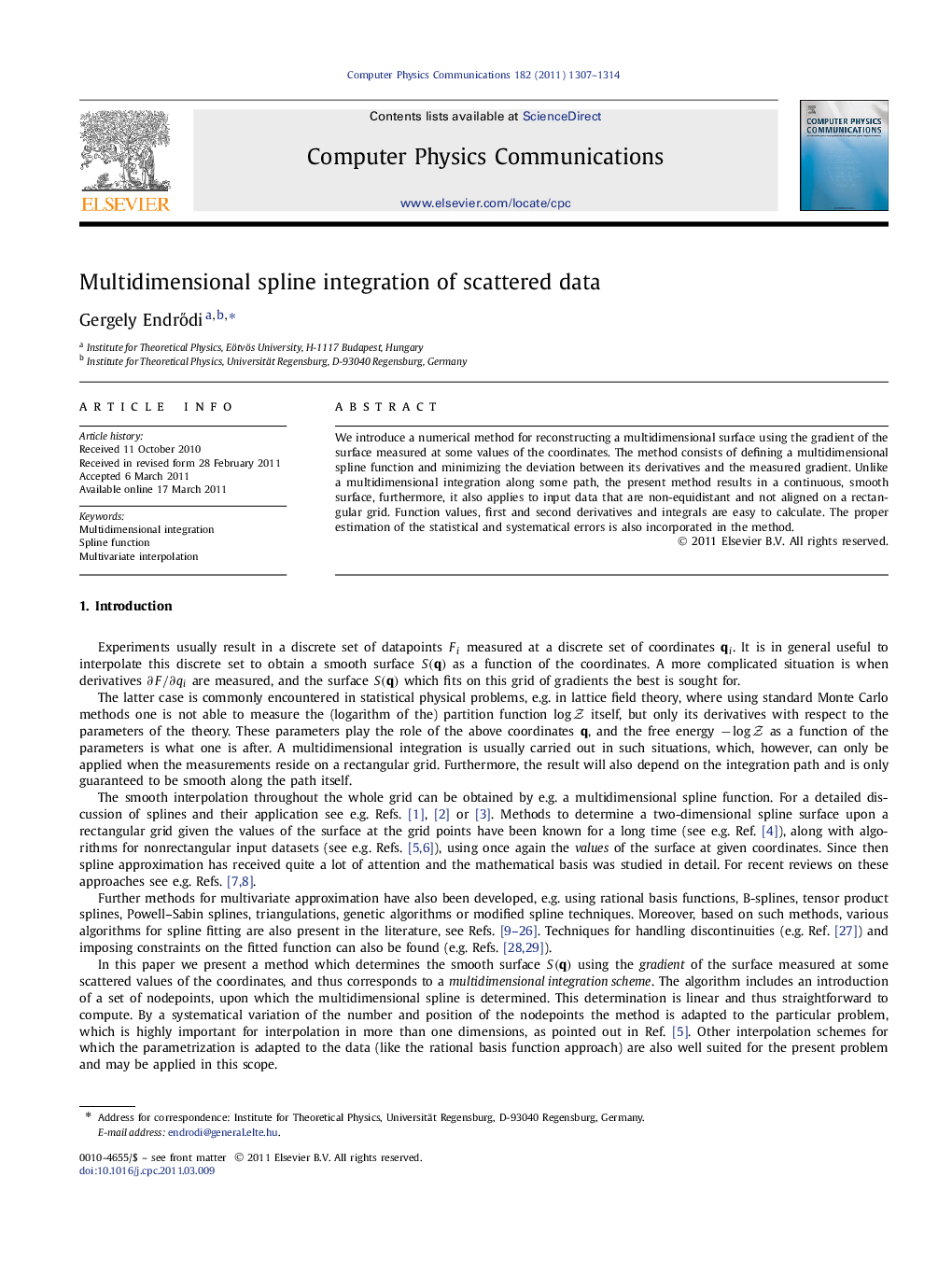 Multidimensional spline integration of scattered data