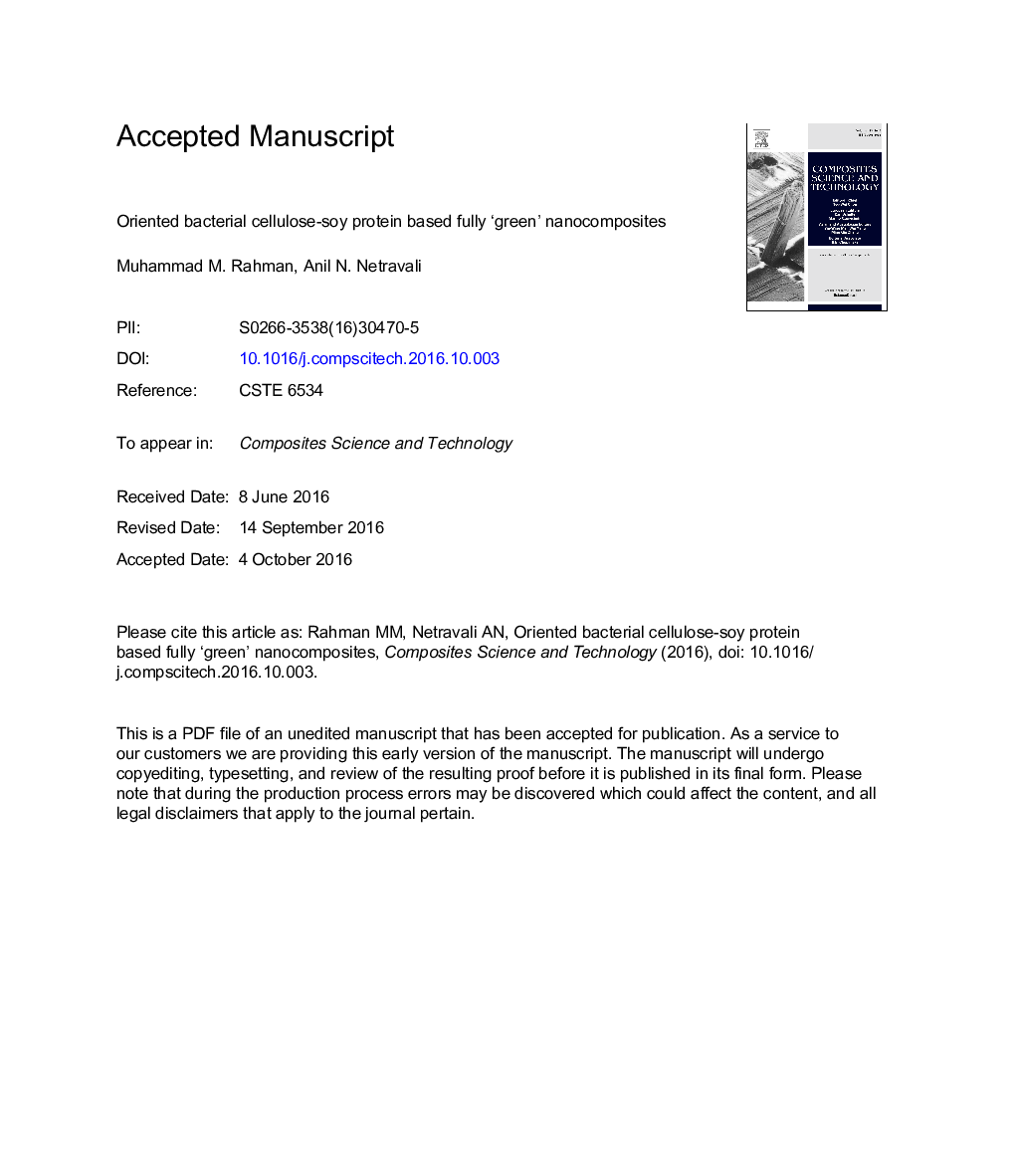 Oriented bacterial cellulose-soy protein based fully 'green' nanocomposites