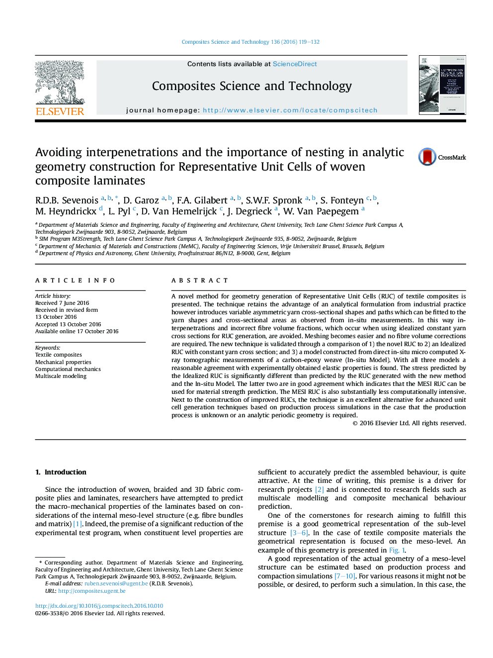 Avoiding interpenetrations and the importance of nesting in analytic geometry construction for Representative Unit Cells of woven composite laminates