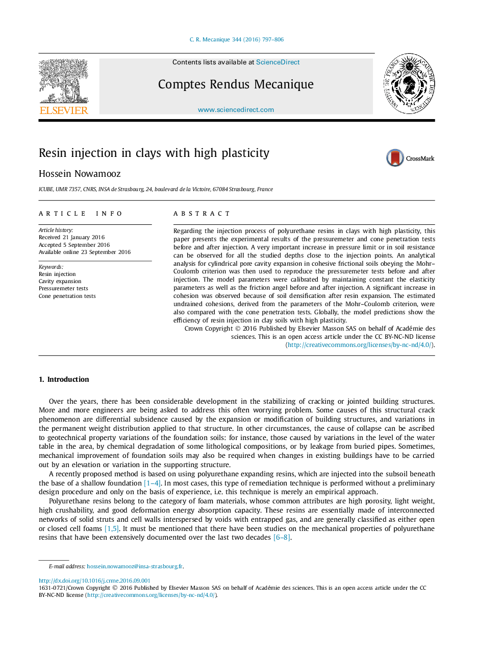 Resin injection in clays with high plasticity