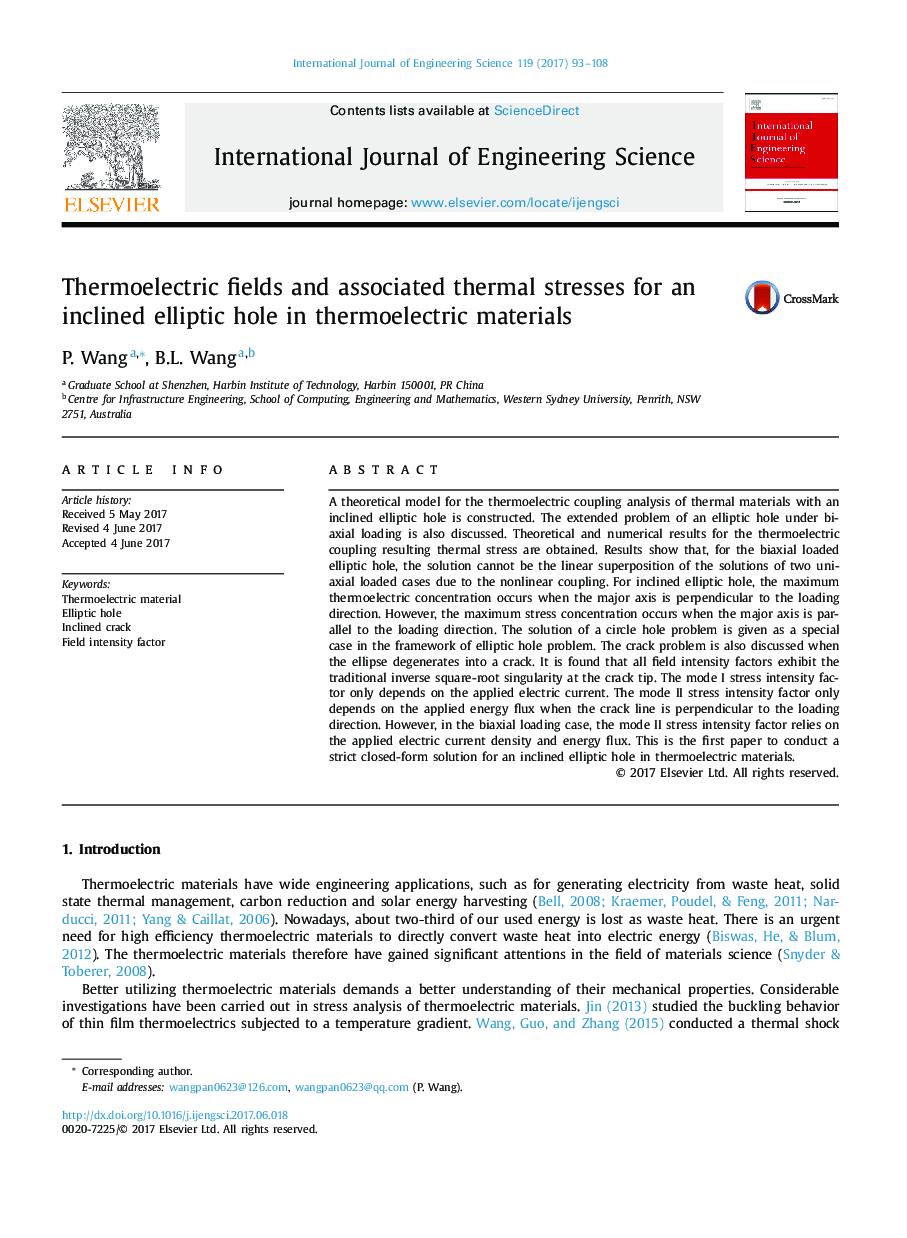 Thermoelectric fields and associated thermal stresses for an inclined elliptic hole in thermoelectric materials