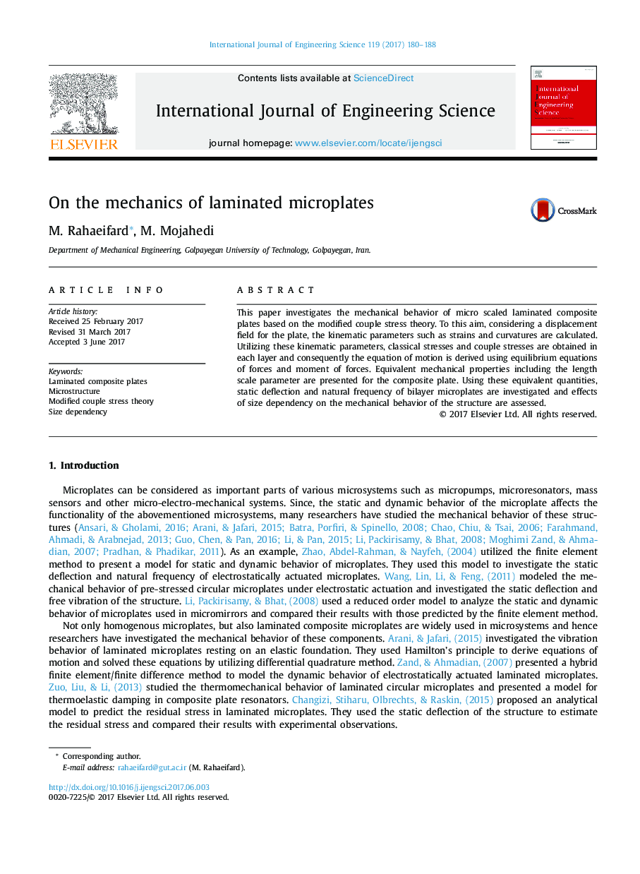 On the mechanics of laminated microplates