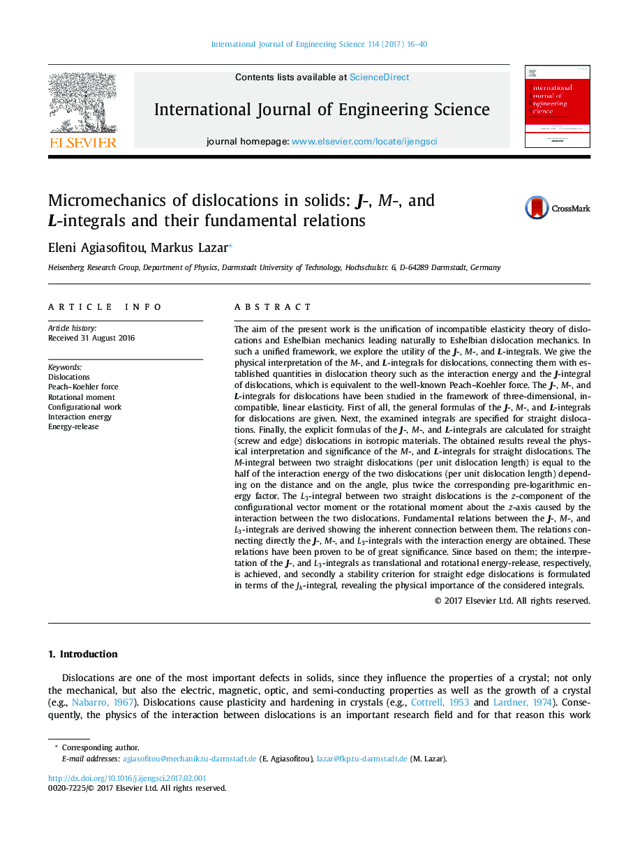 Micromechanics of dislocations in solids: J-, M-, and L-integrals and their fundamental relations