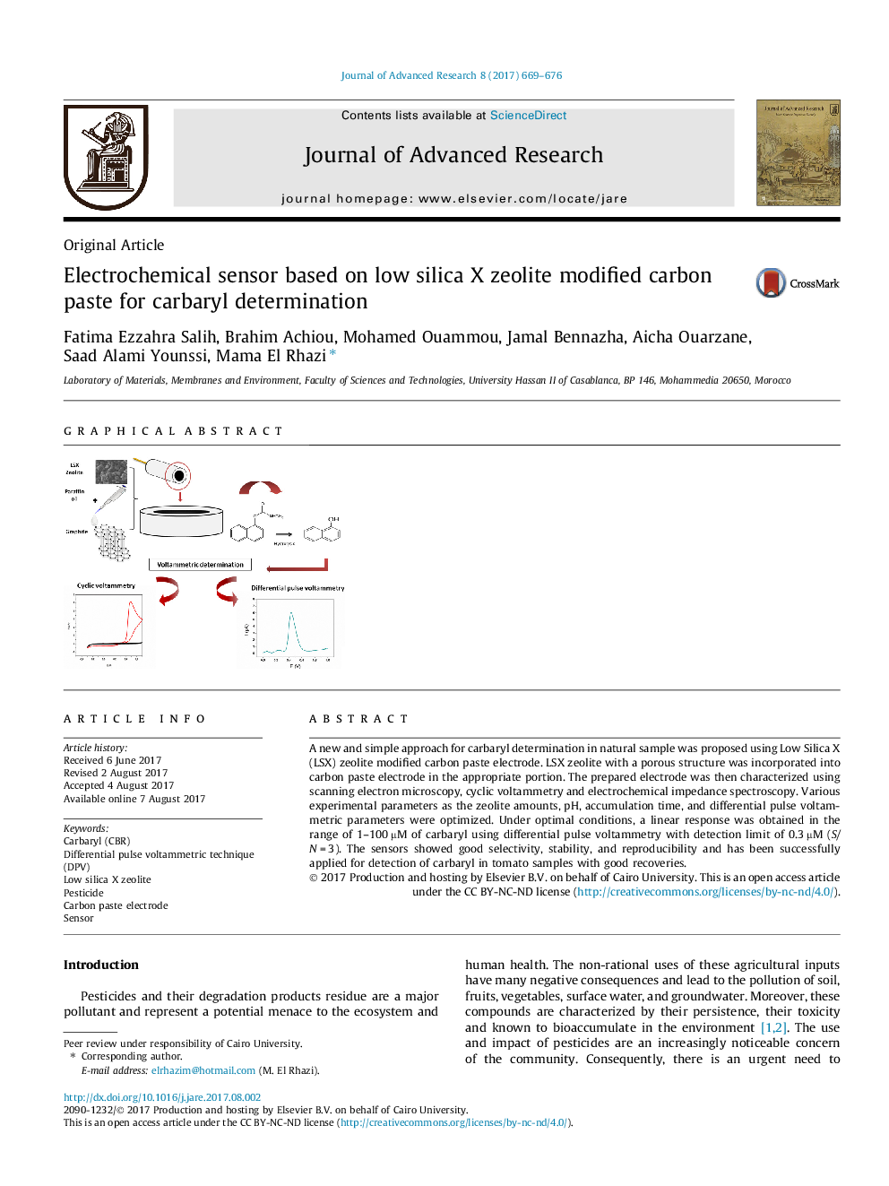 Original ArticleElectrochemical sensor based on low silica X zeolite modified carbon paste for carbaryl determination