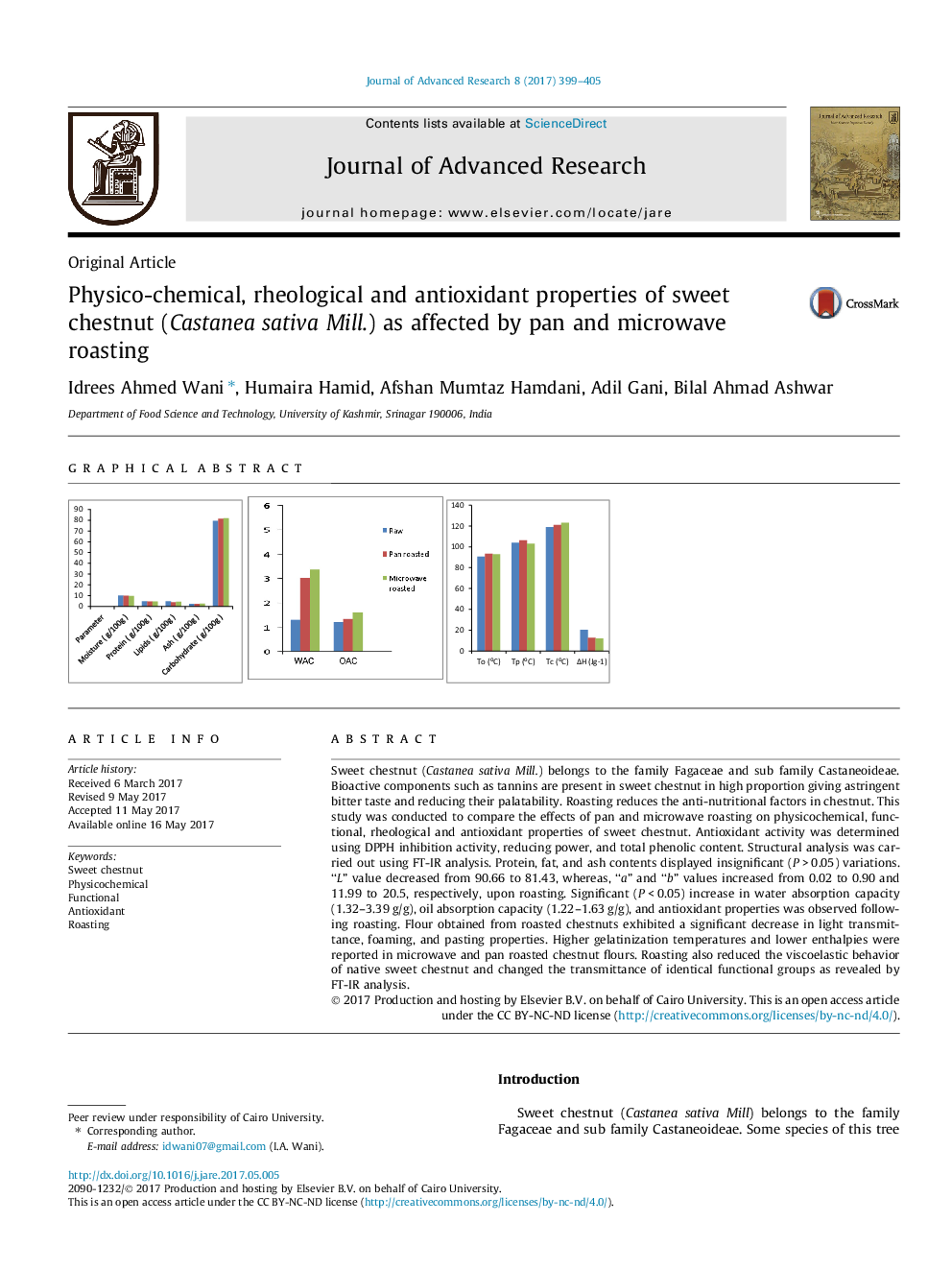 Physico-chemical, rheological and antioxidant properties of sweet chestnut (Castanea sativa Mill.) as affected by pan and microwave roasting