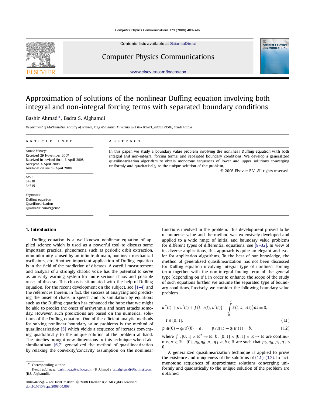 Approximation of solutions of the nonlinear Duffing equation involving both integral and non-integral forcing terms with separated boundary conditions