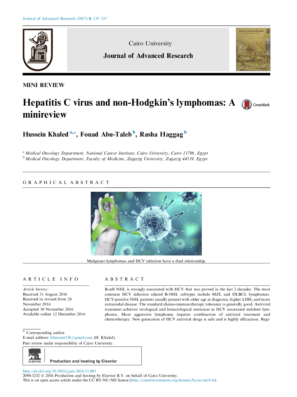 Mini ReviewHepatitis C virus and non-Hodgkin's lymphomas: A minireview