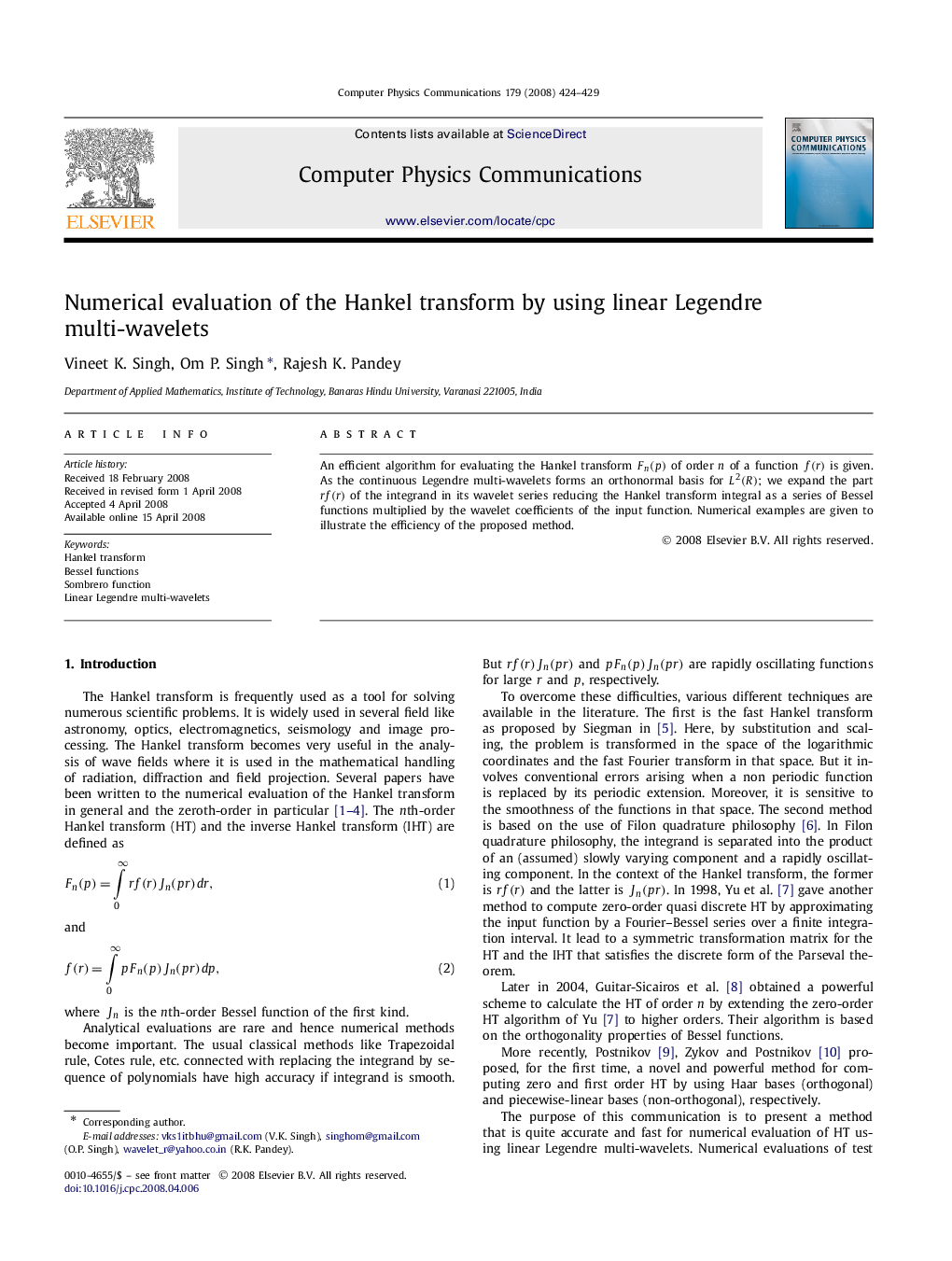 Numerical evaluation of the Hankel transform by using linear Legendre multi-wavelets