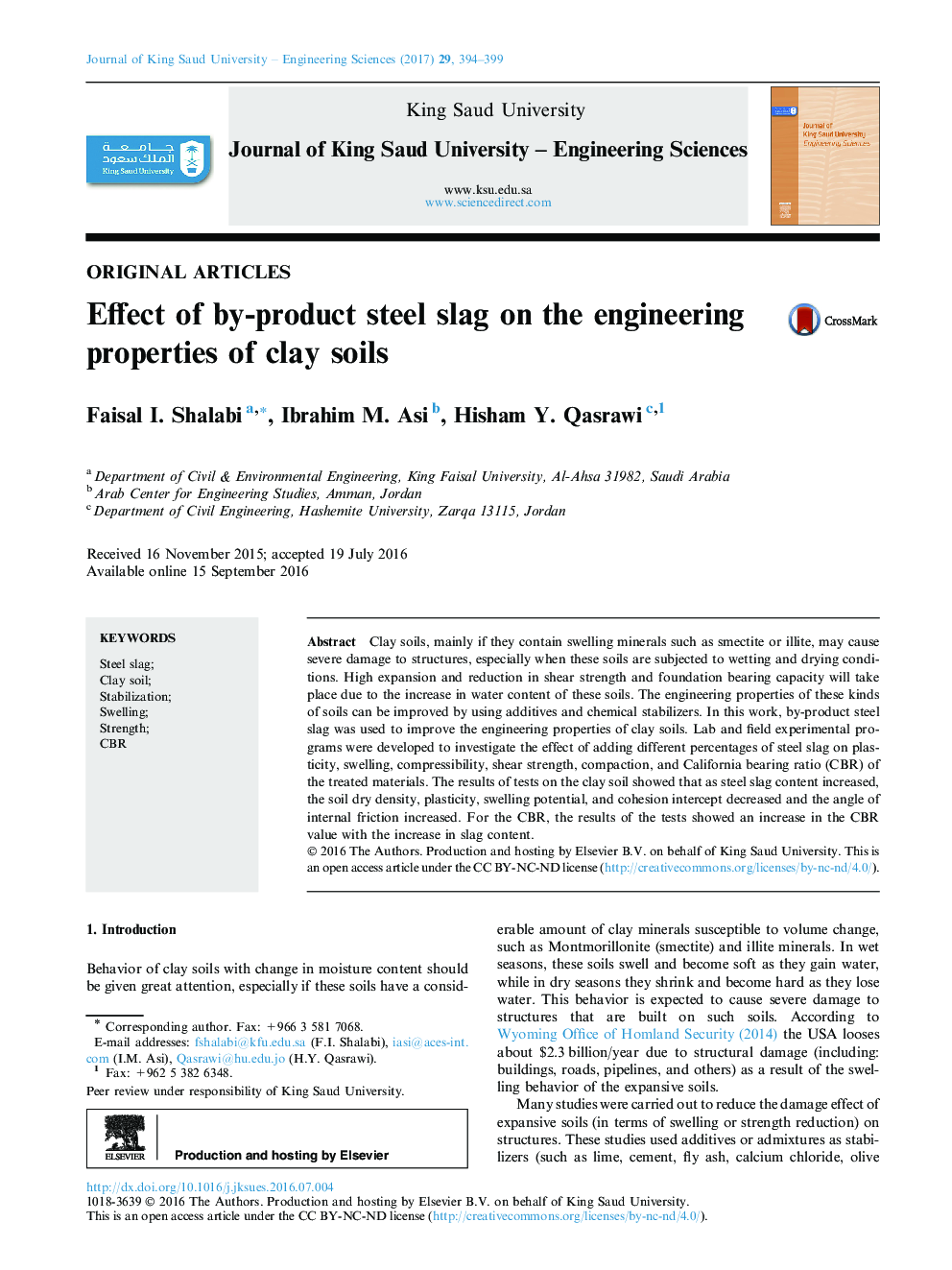 Effect of by-product steel slag on the engineering properties of clay soils