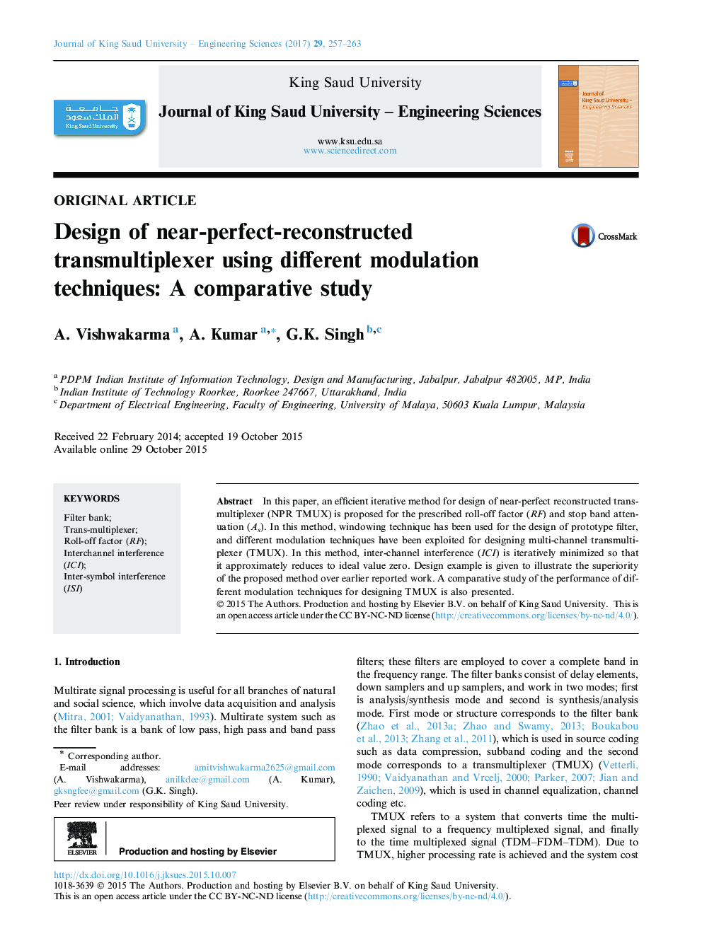 Design of near-perfect-reconstructed transmultiplexer using different modulation techniques: A comparative study