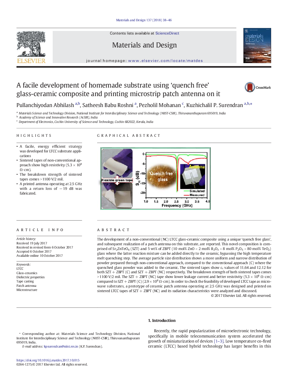 A facile development of homemade substrate using 'quench free' glass-ceramic composite and printing microstrip patch antenna on it