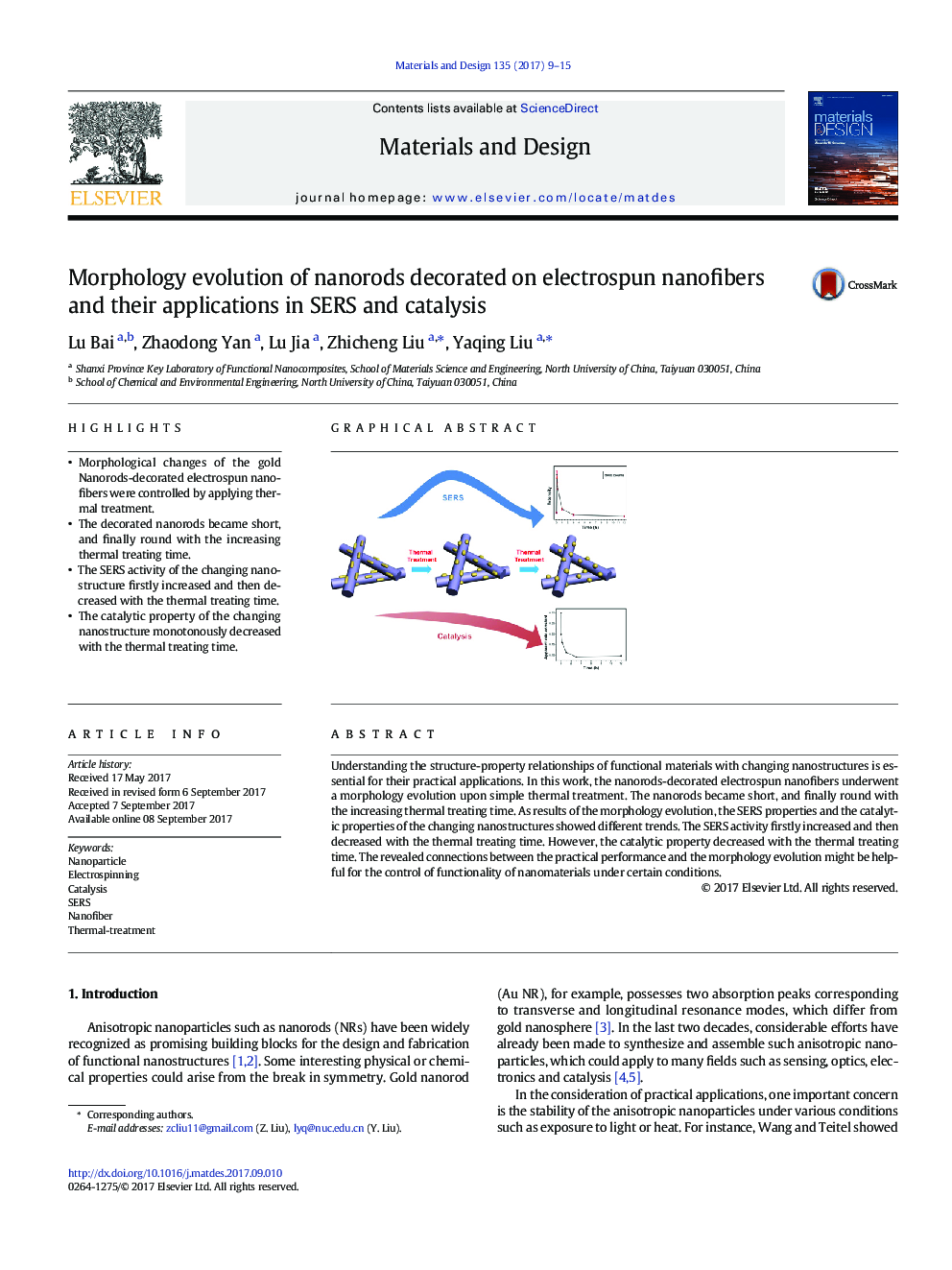 Morphology evolution of nanorods decorated on electrospun nanofibers and their applications in SERS and catalysis