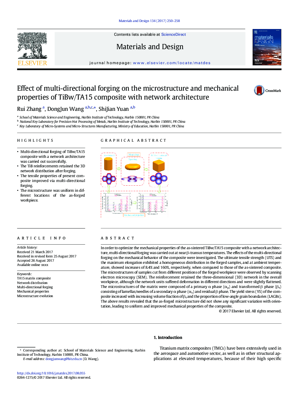 Effect of multi-directional forging on the microstructure and mechanical properties of TiBw/TA15 composite with network architecture