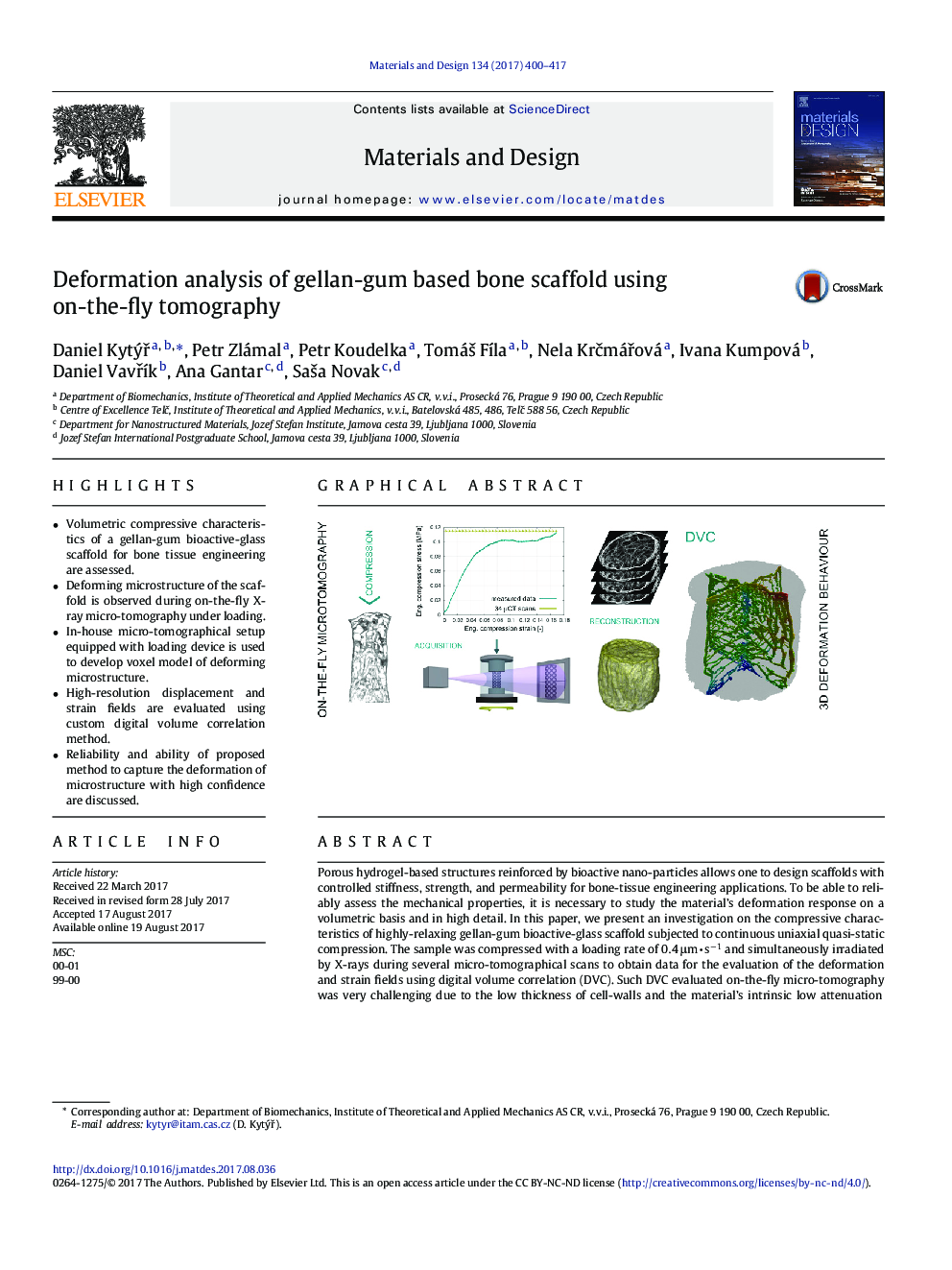 Deformation analysis of gellan-gum based bone scaffold using on-the-fly tomography