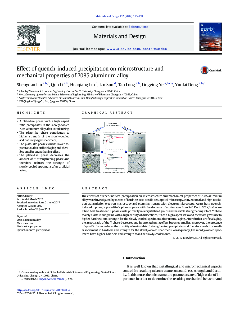 Effect of quench-induced precipitation on microstructure and mechanical properties of 7085 aluminum alloy