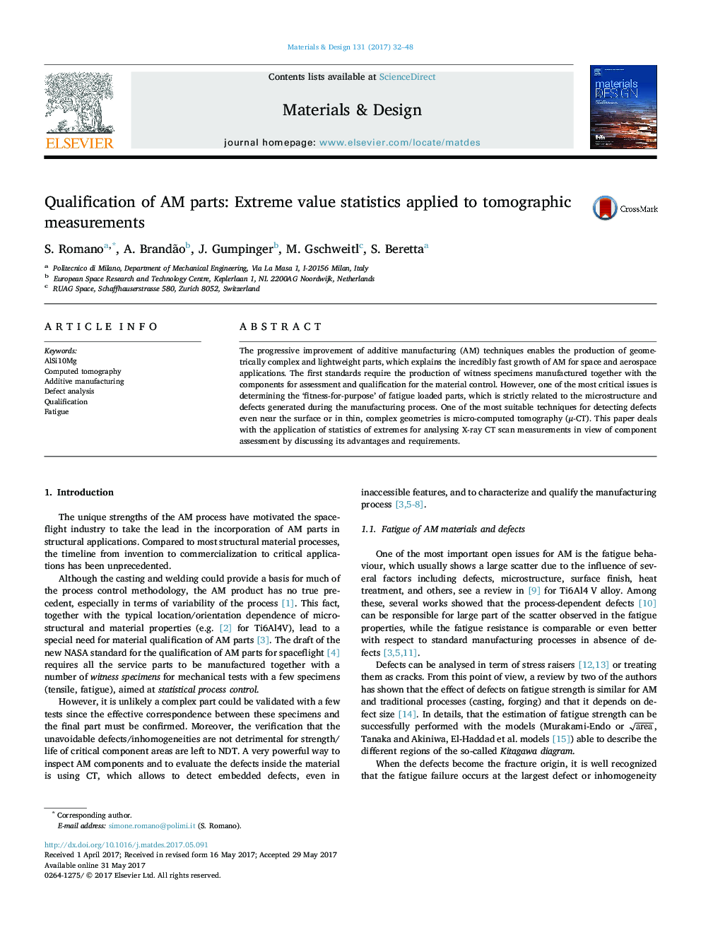 Qualification of AM parts: Extreme value statistics applied to tomographic measurements