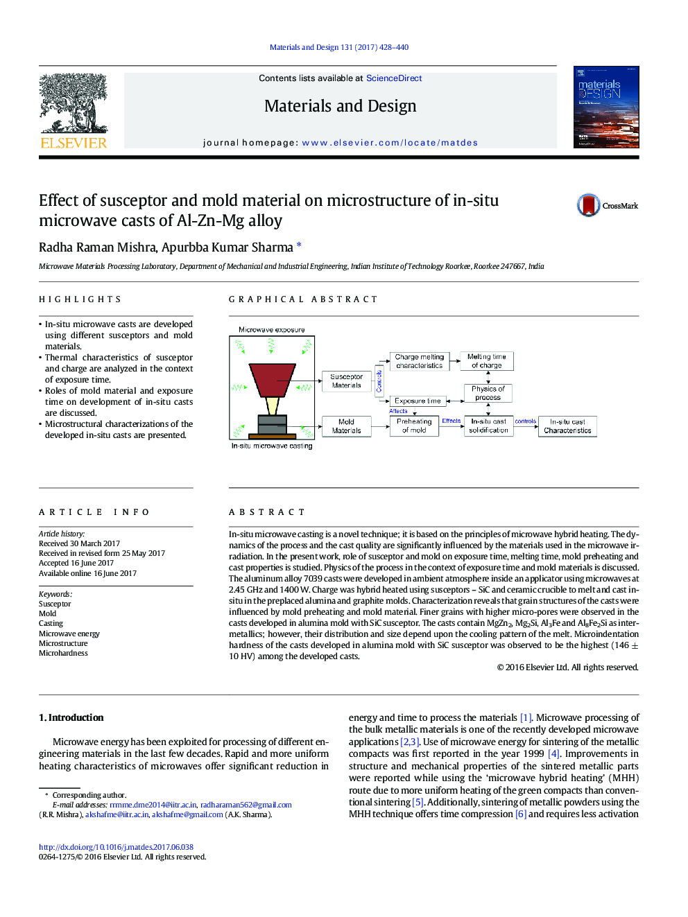 Effect of susceptor and mold material on microstructure of in-situ microwave casts of Al-Zn-Mg alloy