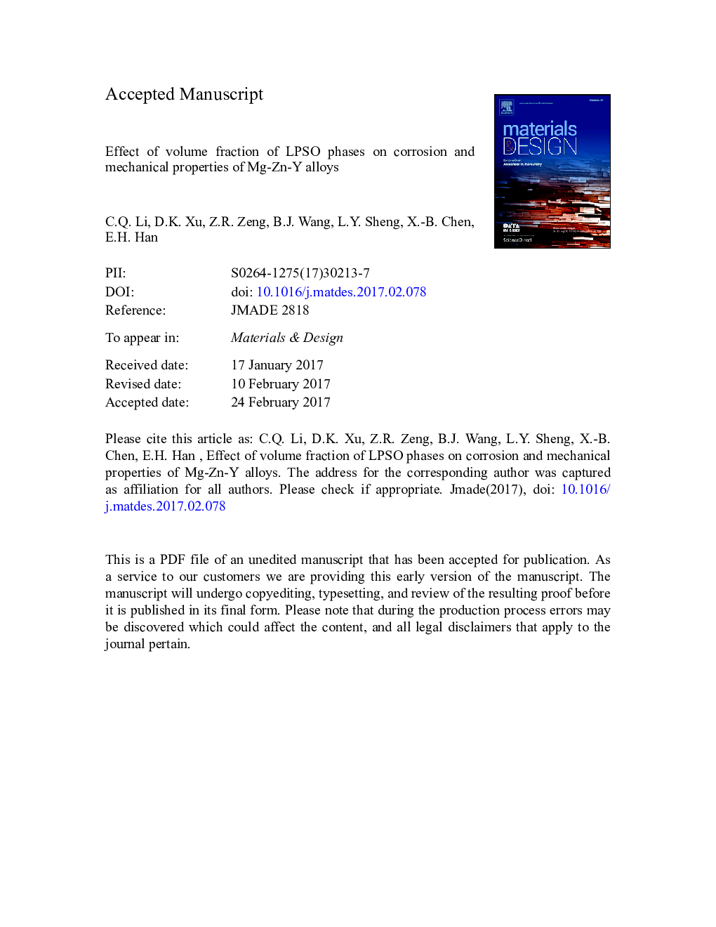 Effect of volume fraction of LPSO phases on corrosion and mechanical properties of Mg-Zn-Y alloys