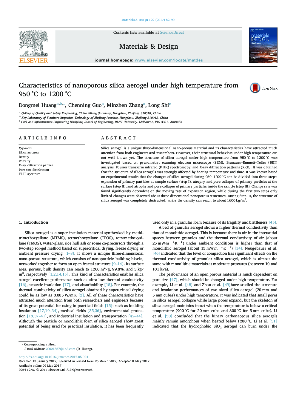 Characteristics of nanoporous silica aerogel under high temperature from 950Â Â°C to 1200Â Â°C