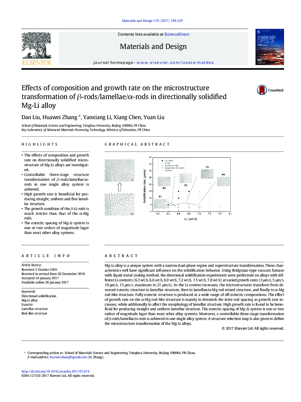 Effects of composition and growth rate on the microstructure transformation of Î²-rods/lamellae/Î±-rods in directionally solidified Mg-Li alloy