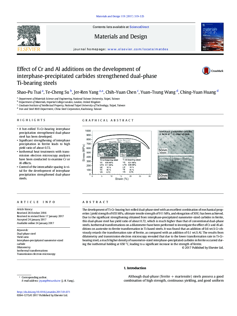 Effect of Cr and Al additions on the development of interphase-precipitated carbides strengthened dual-phase Ti-bearing steels