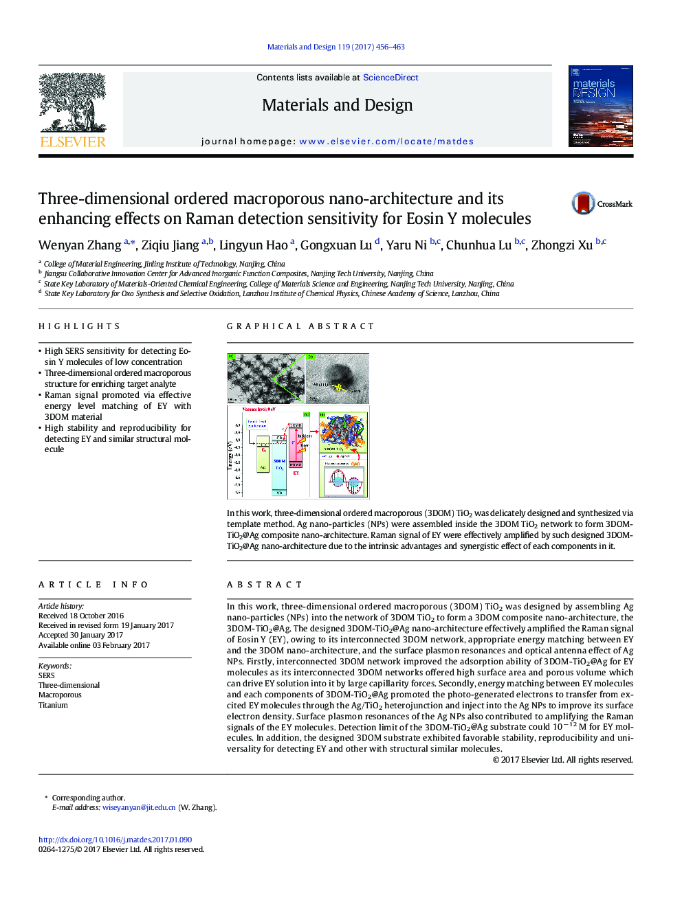 Three-dimensional ordered macroporous nano-architecture and its enhancing effects on Raman detection sensitivity for Eosin Y molecules