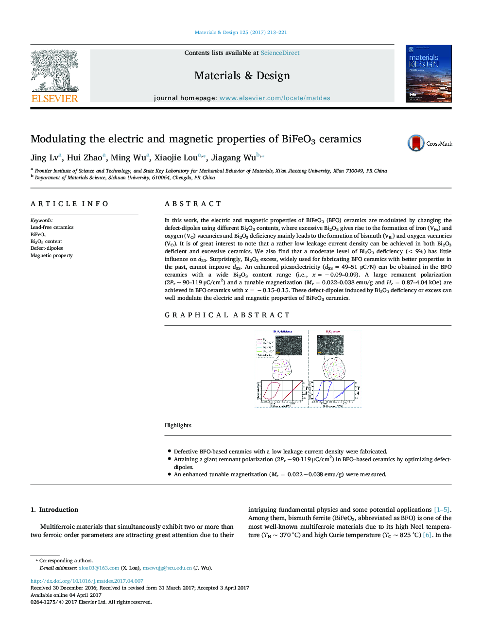 Modulating the electric and magnetic properties of BiFeO3 ceramics