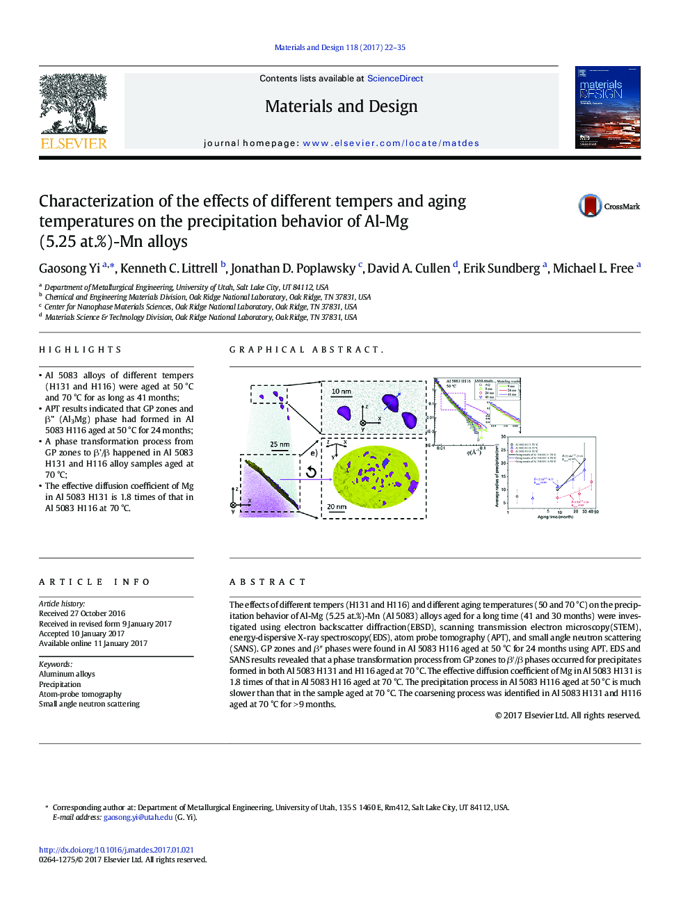 Characterization of the effects of different tempers and aging temperatures on the precipitation behavior of Al-Mg (5.25Â at.%)-Mn alloys