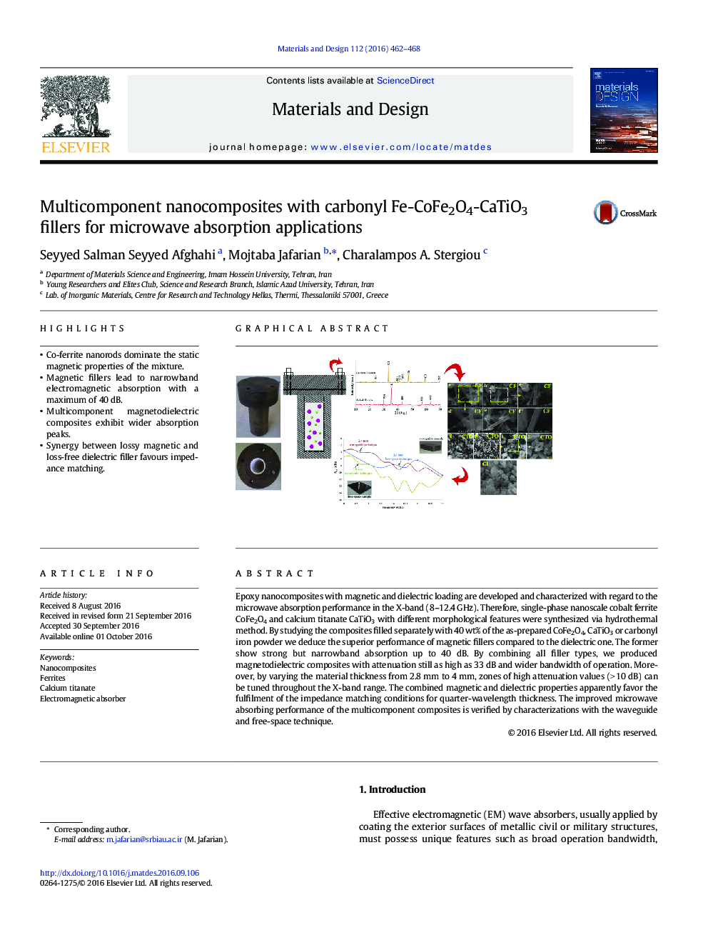 Multicomponent nanocomposites with carbonyl Fe-CoFe2O4-CaTiO3 fillers for microwave absorption applications